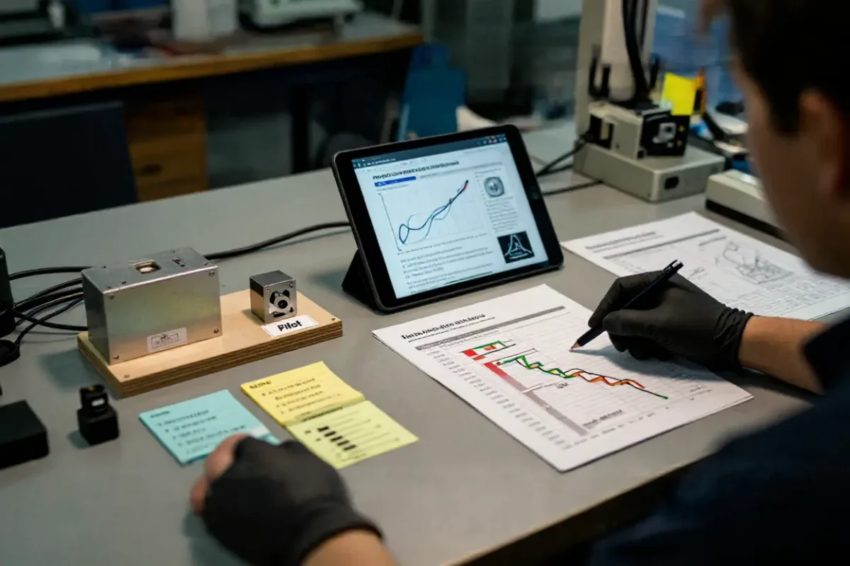 Supplier audit checklist, capability matrix and capacity model on tablet with inspector tools—illustrating supplier qualification and contingency planning.